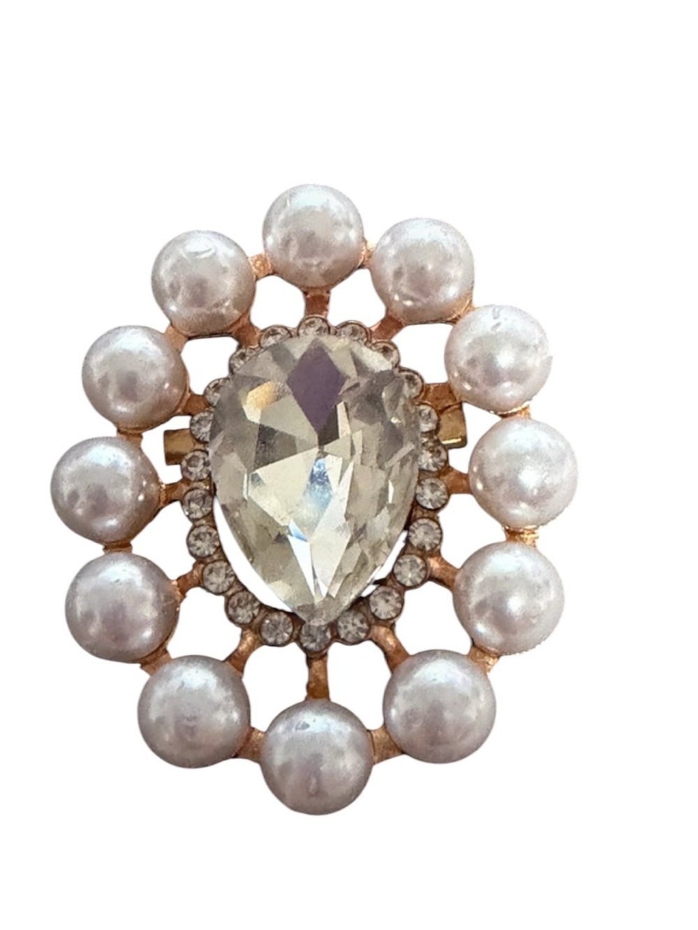 Pearl Halo Teardrop Crystal Brooch - White Pearls